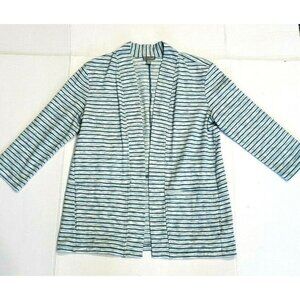 T By Talbots Women's Petite Teal White Striped Open Long-sleeve Top Active Shirt